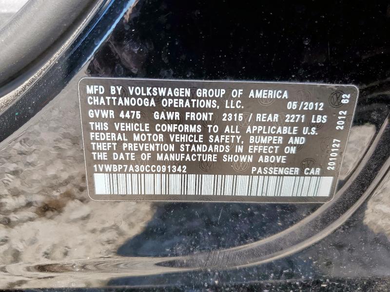 2012 VOLKSWAGEN PASSAT SE - 1VWBP7A30CC091342