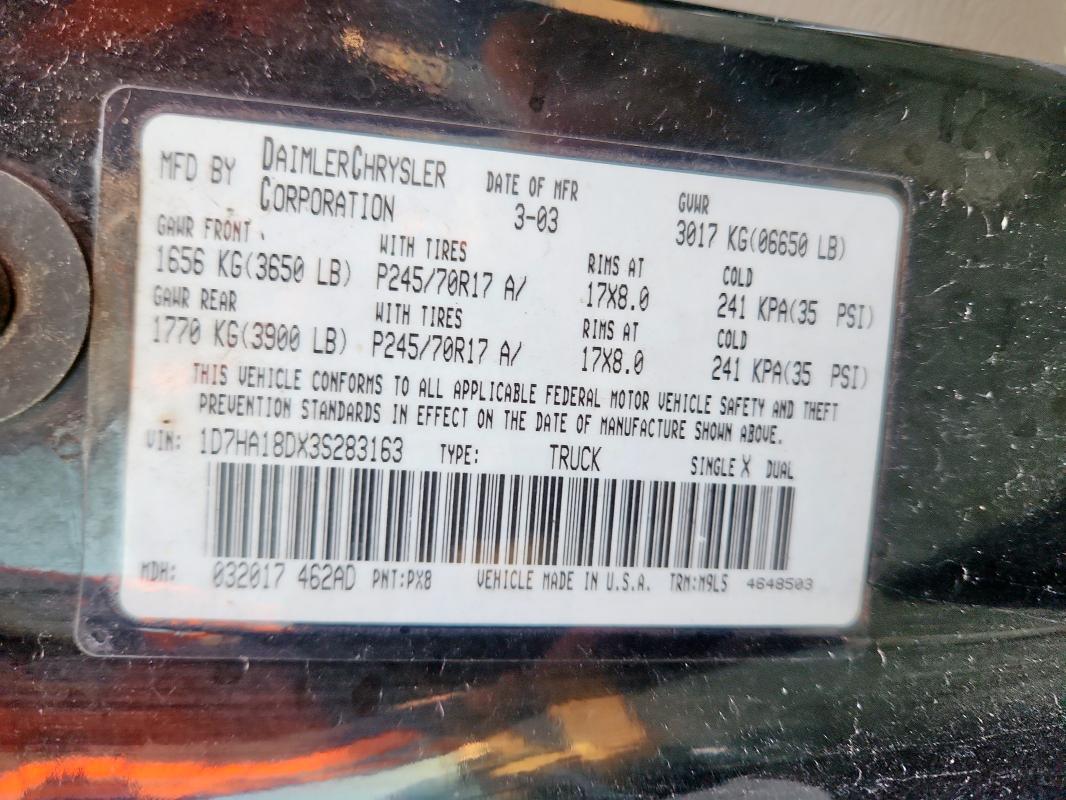 2003 DODGE DR1500 #3304003679