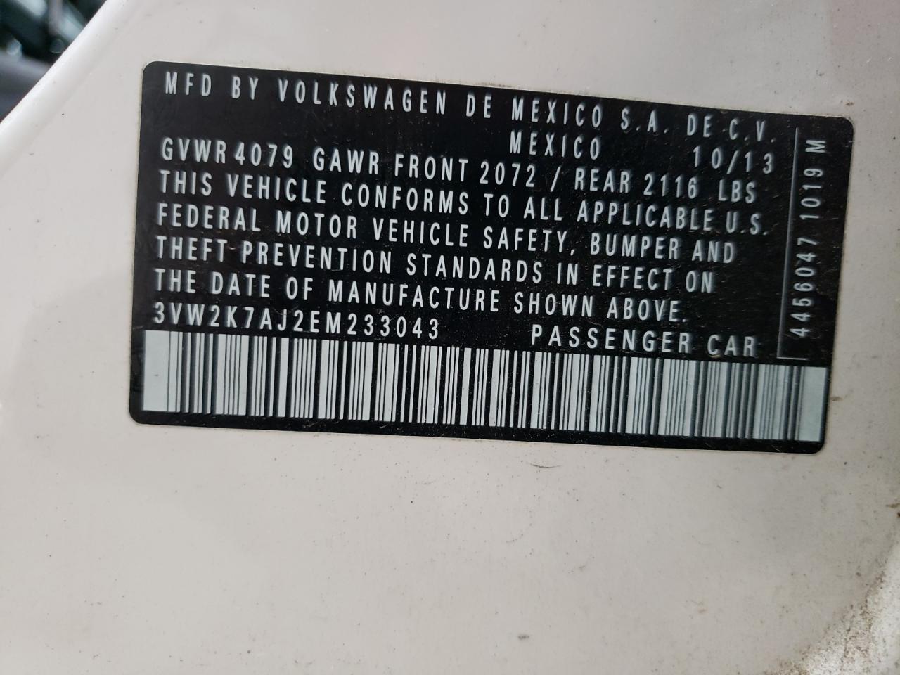 Lot #3311473246 2014 VOLKSWAGEN JETTA BASE