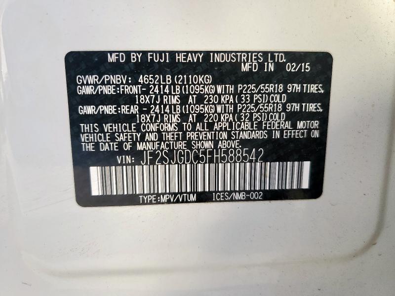 2015 SUBARU FORESTER 2 JF2SJGDC5FH588542