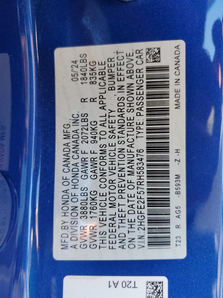 Lot #3297032507 2024 HONDA CIVIC SPORT