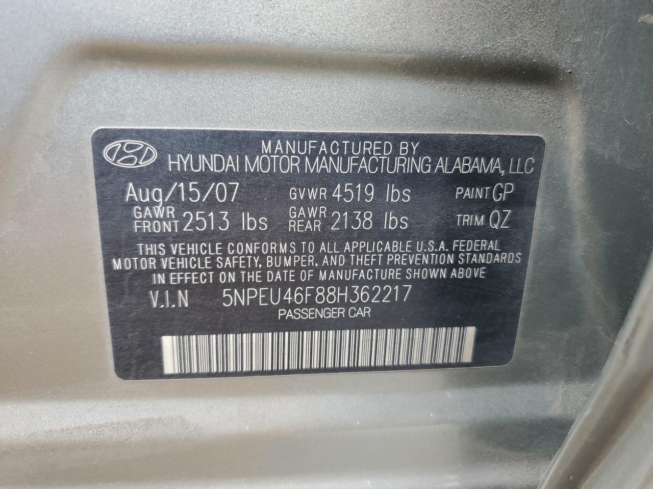 Lot #3286556161 2008 HYUNDAI SONATA SE