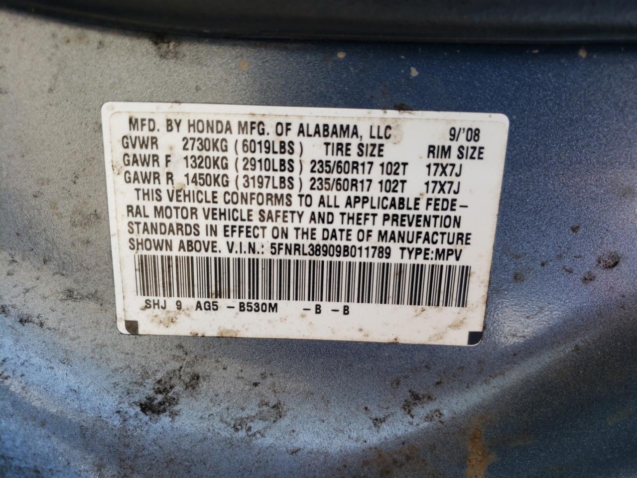 Lot #3301791365 2009 HONDA ODYSSEY TO