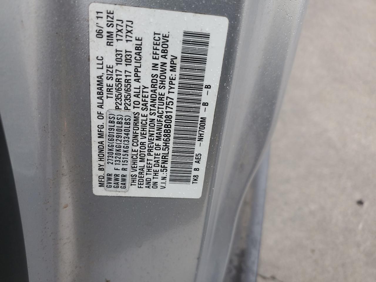 Lot #3284184578 2011 HONDA ODYSSEY EX