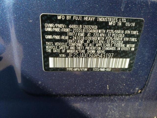 2016 SUBARU FORESTER 2 JF2SJAXC6GH543197