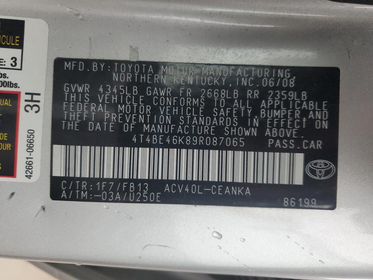 Lot #3285012964 2009 TOYOTA CAMRY BASE