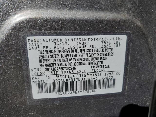 2019 NISSAN SENTRA S 3N1AB7AP6KY372246