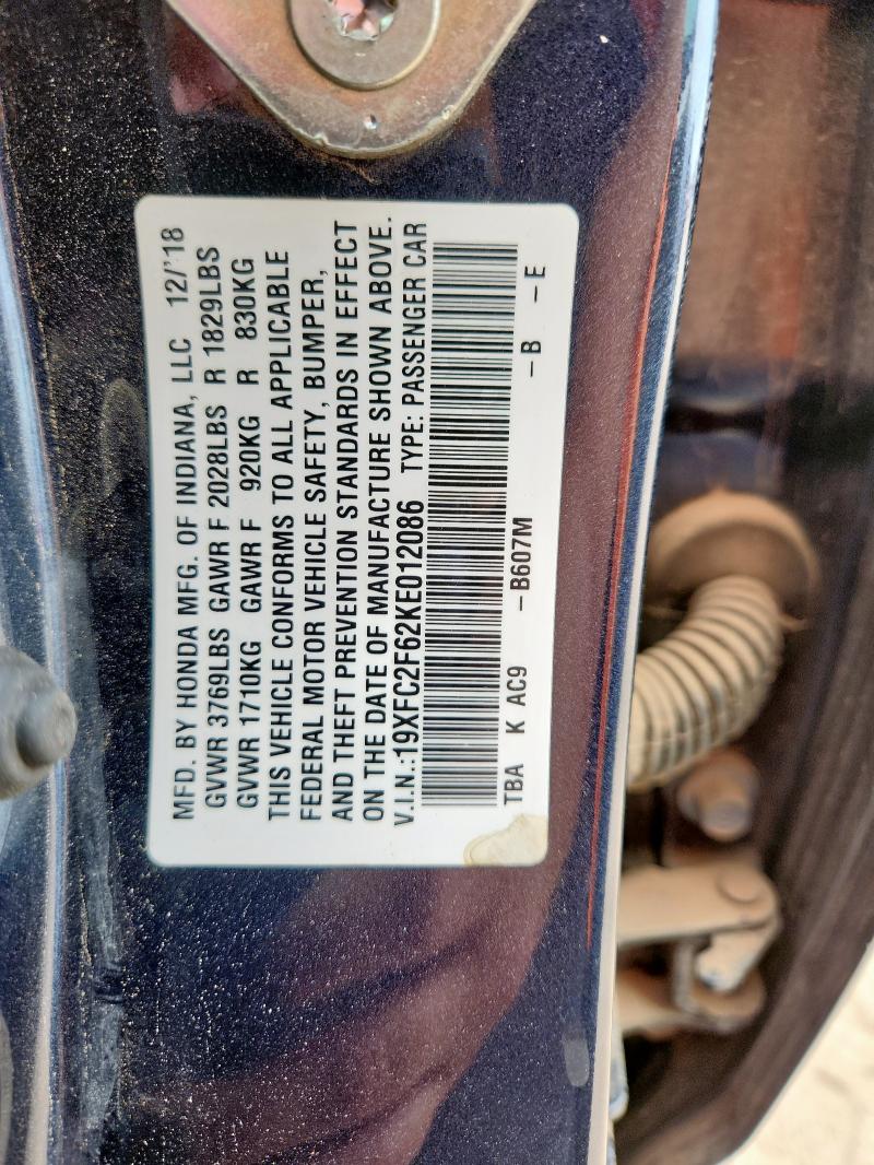 2019 HONDA CIVIC LX 19XFC2F62KE012086