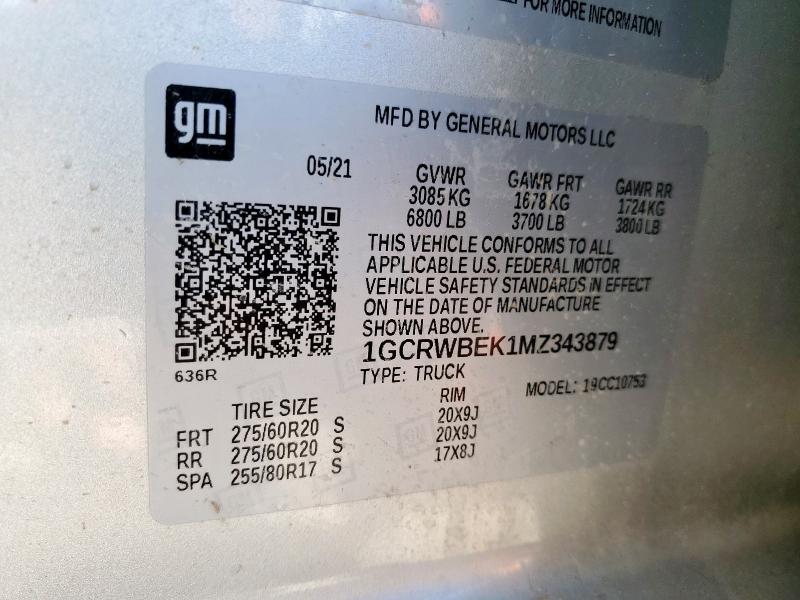 2021 CHEVROLET SILVERADO - 1GCRWBEK1MZ343879