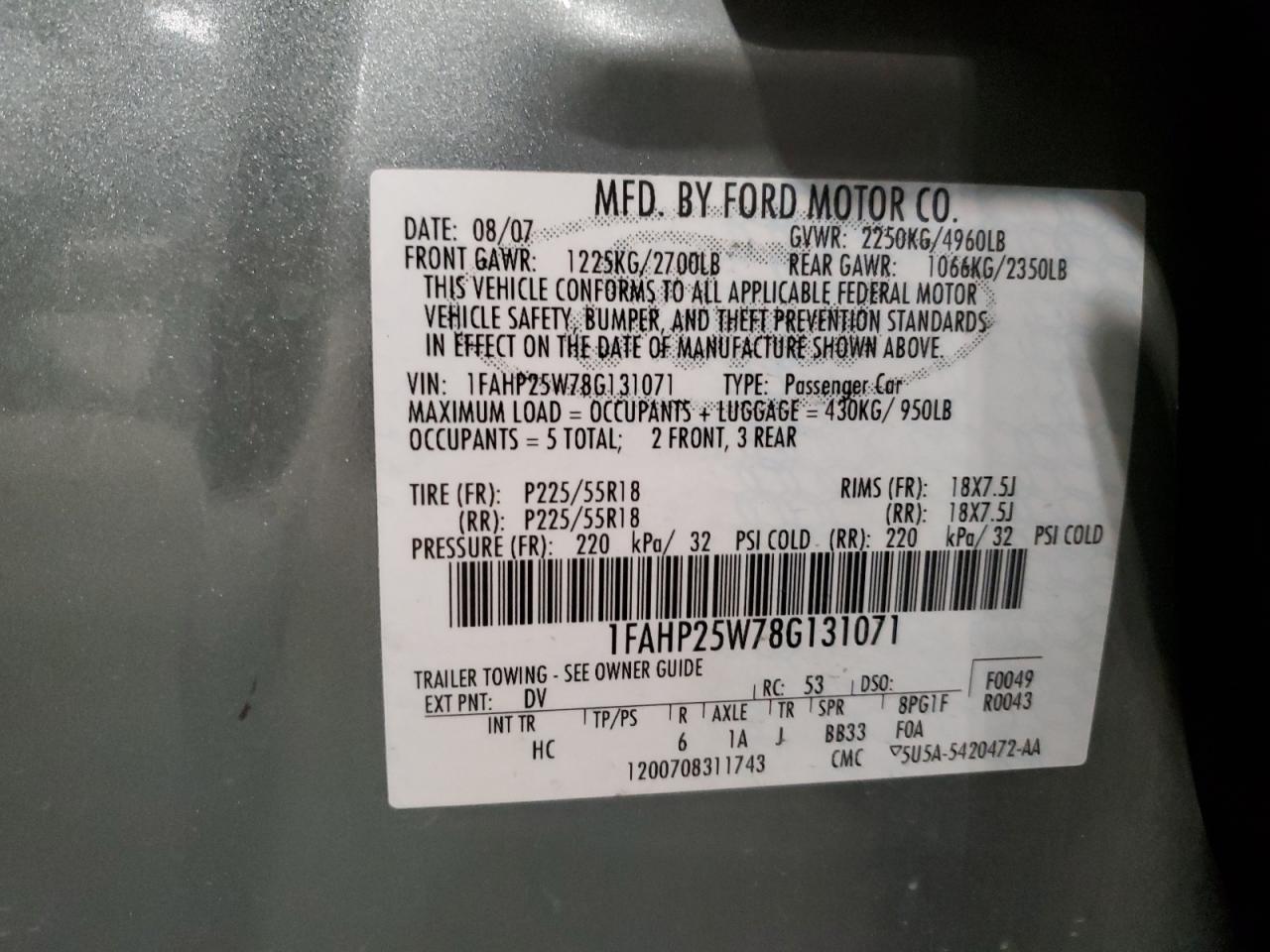 Lot #3302714003 2008 FORD TAURUS LIM