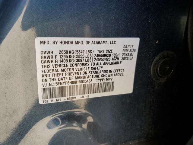 2017 HONDA PILOT ELIT - 5FNYF6H08HB035438