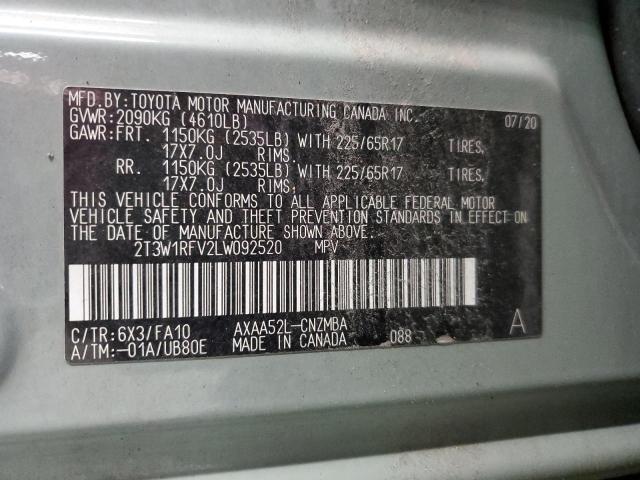 2020 TOYOTA RAV4 XLE 2T3W1RFV2LW092520