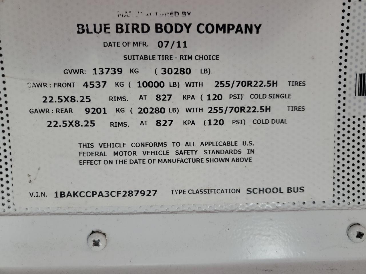 Lot #3285697661 2012 BLUE BIRD SCHOOL BUS