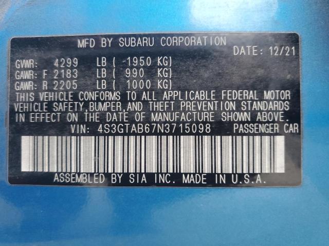 2022 SUBARU IMPREZA 4S3GTAB67N3715098