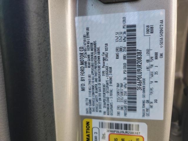 2018 FORD FUSION SE 3FA6P0LU9JR208387