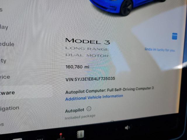 2020 TESLA MODEL 3 5YJ3E1EB4LF735035