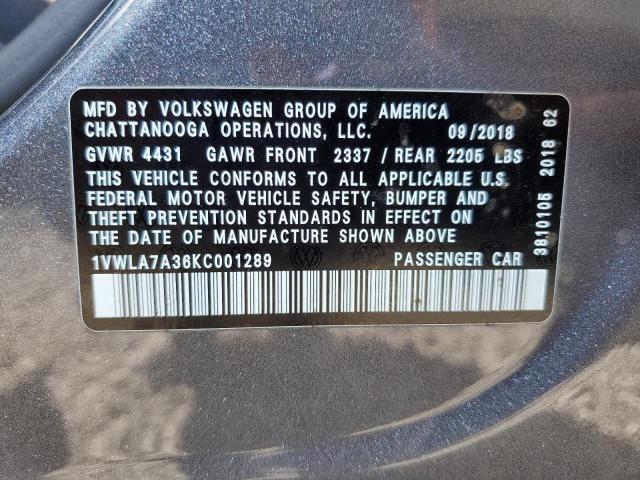 2019 VOLKSWAGEN PASSAT WOL 1VWLA7A36KC001289