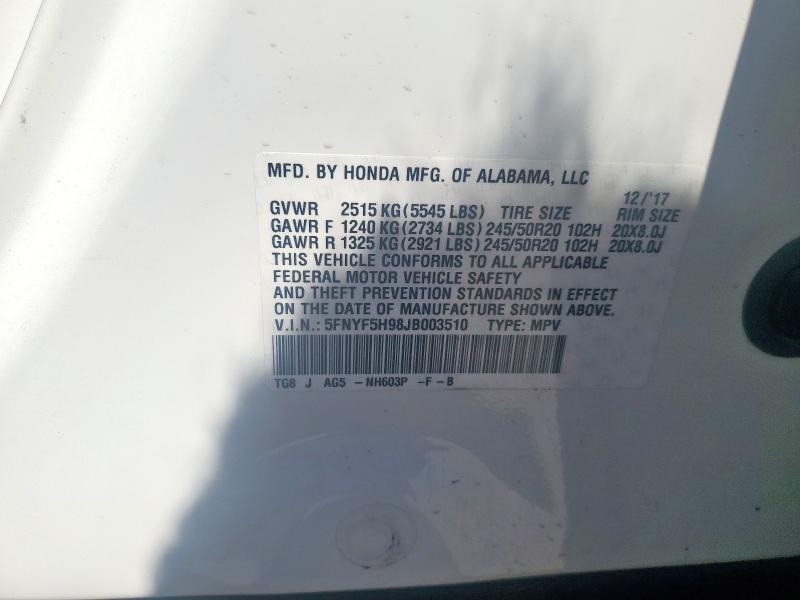 2018 HONDA PILOT TOUR - 5FNYF5H98JB003510