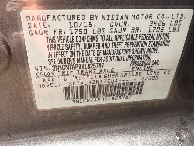 2019 NISSAN VERSA S 3N1CN7AP9KL825787