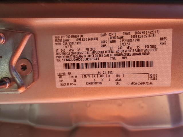 2018 FORD ESCAPE SEL - 1FMCU0HD3JUB96241