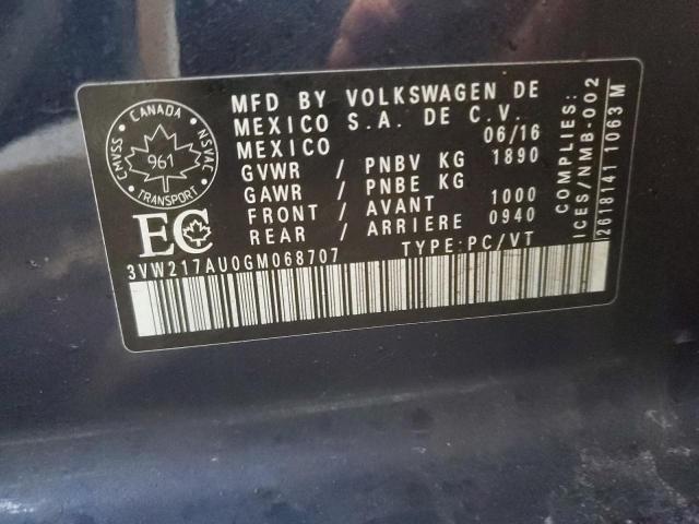 2016 VOLKSWAGEN GOLF S/SE 3VW217AU0GM068707