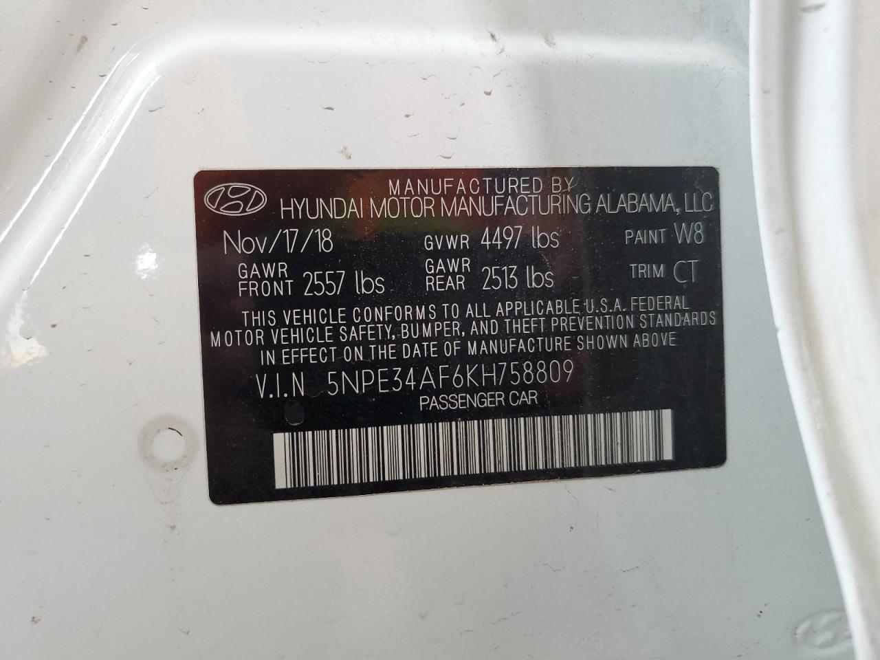 Lot #3311480240 2019 HYUNDAI SONATA LIM