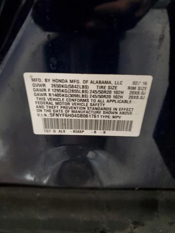 2016 HONDA PILOT ELIT - 5FNYF6H04GB061761