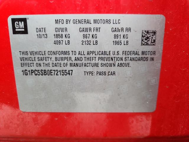 2014 CHEVROLET CRUZE LT - 1G1PC5SB0E7215547