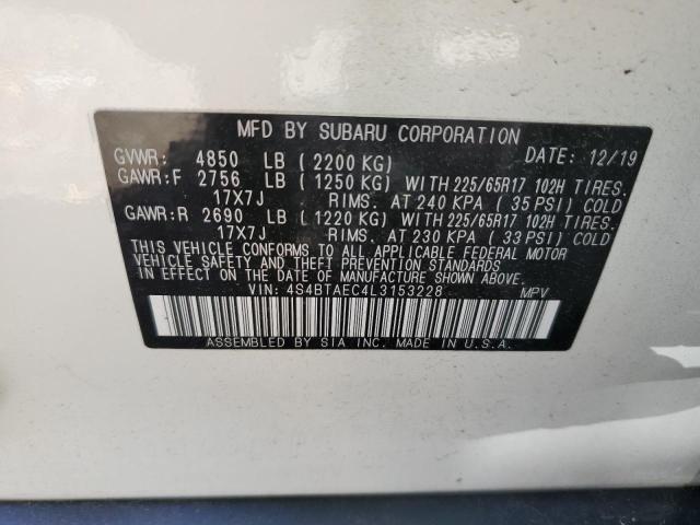 2020 SUBARU OUTBACK PR 4S4BTAEC4L3153228