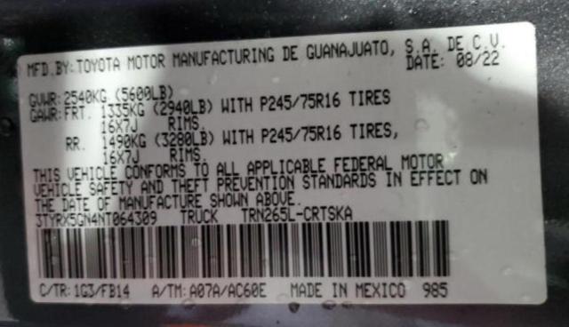 2022 TOYOTA TACOMA ACC - 3TYRX5GN4NT064309