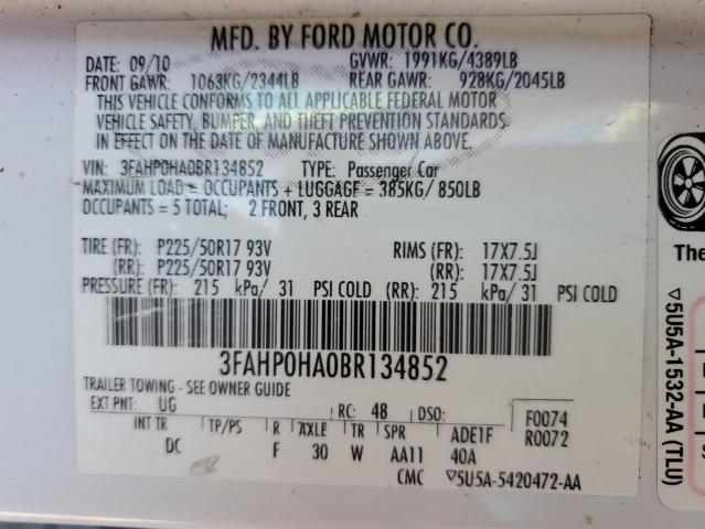 2011 FORD FUSION SE - 3FAHP0HA0BR134852