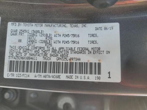 2019 TOYOTA TACOMA DOU - 5TFAZ5CN6KX084611