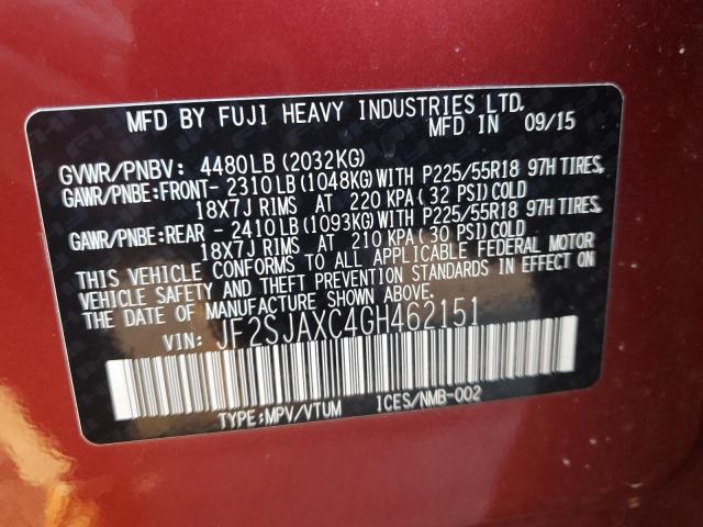 2016 SUBARU FORESTER 2.5I TOURING - JF2SJAXC4GH462151