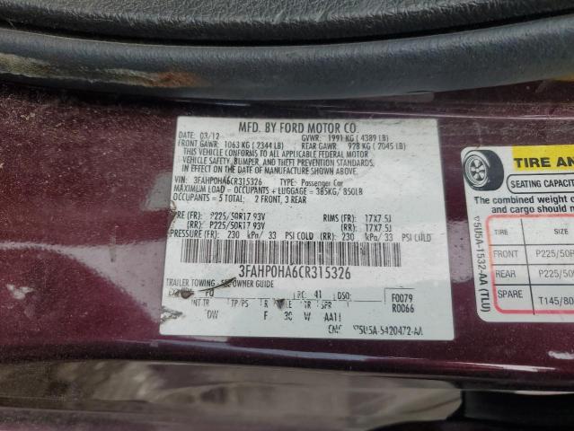 2012 FORD FUSION SE - 3FAHP0HA6CR315326