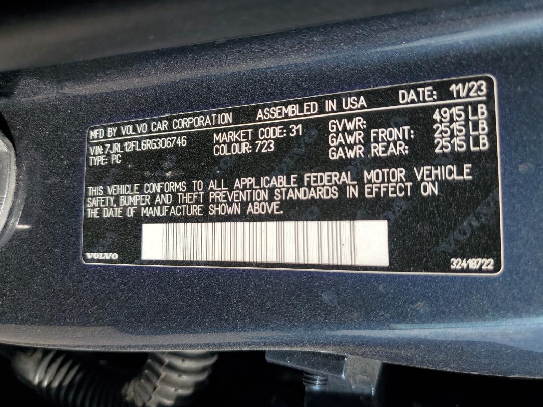 2024 VOLVO S60 PLUS 7JRL12FL6RG306746