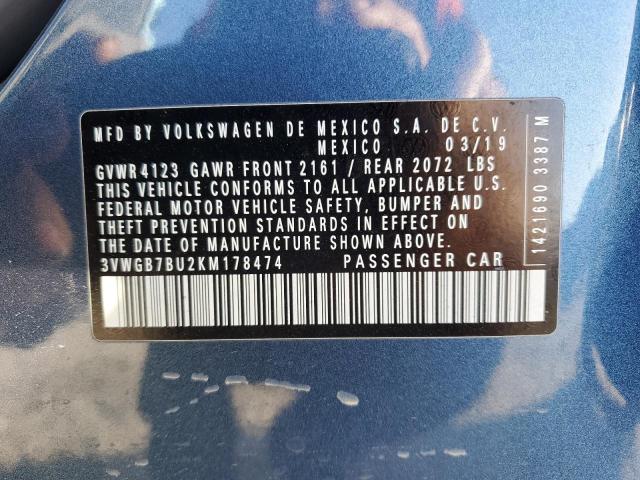 2019 VOLKSWAGEN JETTA SEL 3VWGB7BU2KM178474