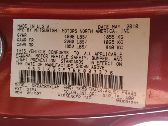 2011 MITSUBISHI ECLIPSE GS #3284914939