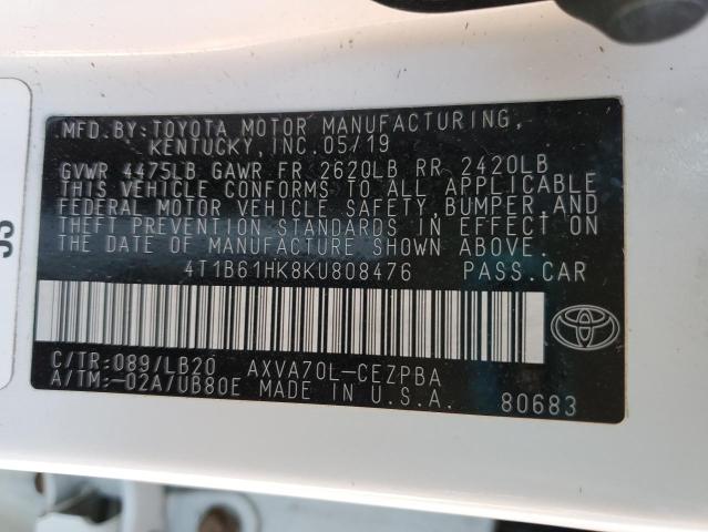 2019 TOYOTA CAMRY XSE 4T1B61HK8KU808476