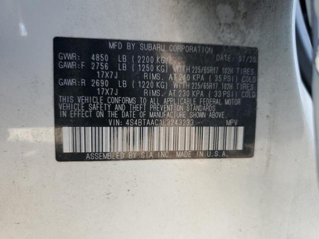 2020 SUBARU OUTBACK - 4S4BTAAC1L3243233