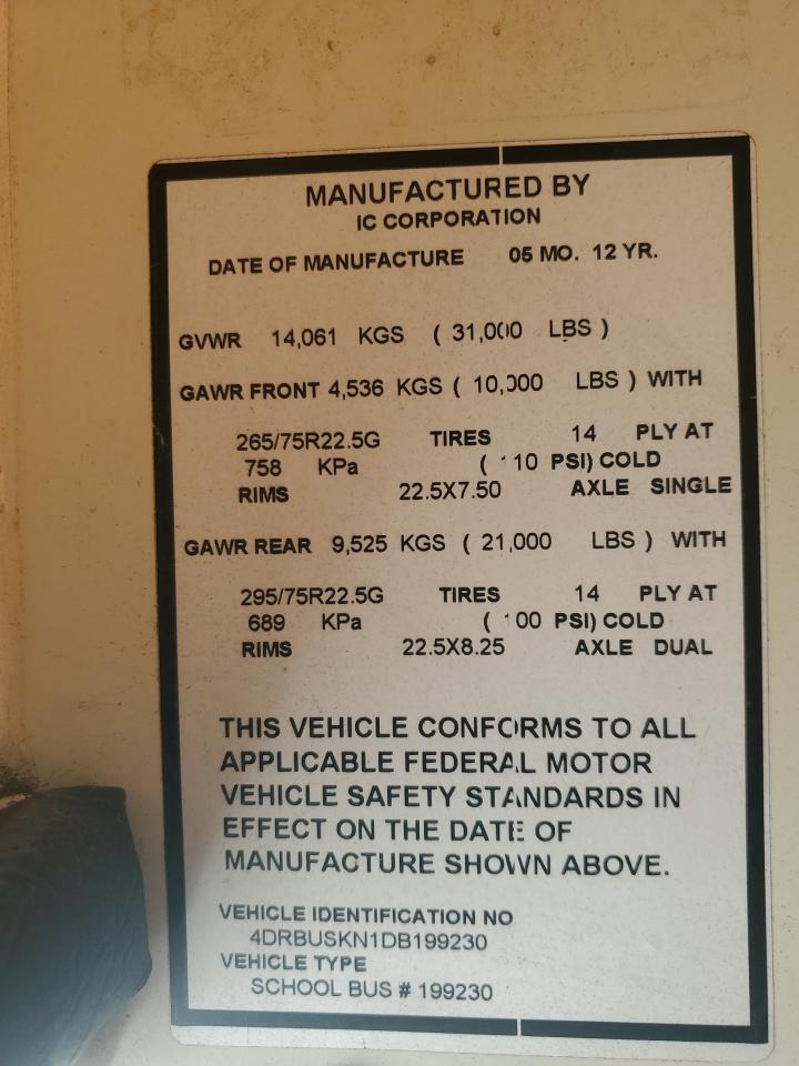 Lot #3264525508 2013 IC CORPORATION CE SERIES SCHOOL