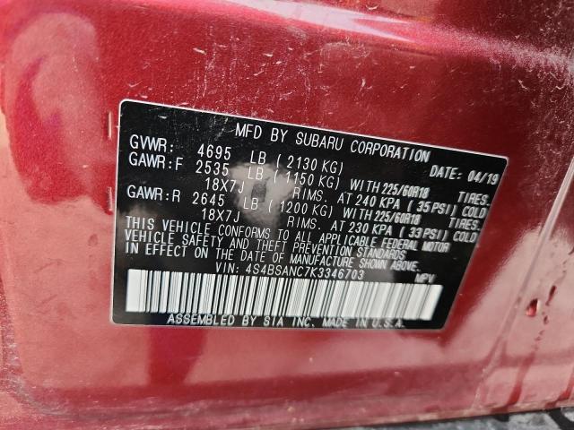 2019 SUBARU OUTBACK 2. 4S4BSANC7K3346703