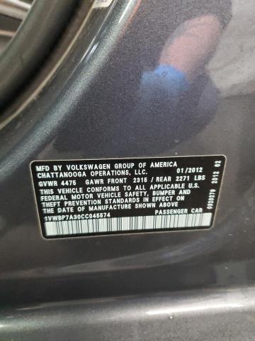 2012 VOLKSWAGEN PASSAT SE - 1VWBP7A30CC045574