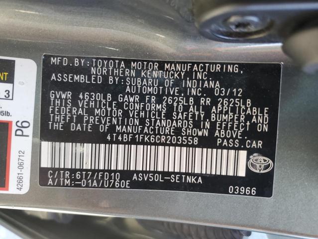 2012 TOYOTA CAMRY BASE - 4T4BF1FK6CR203558