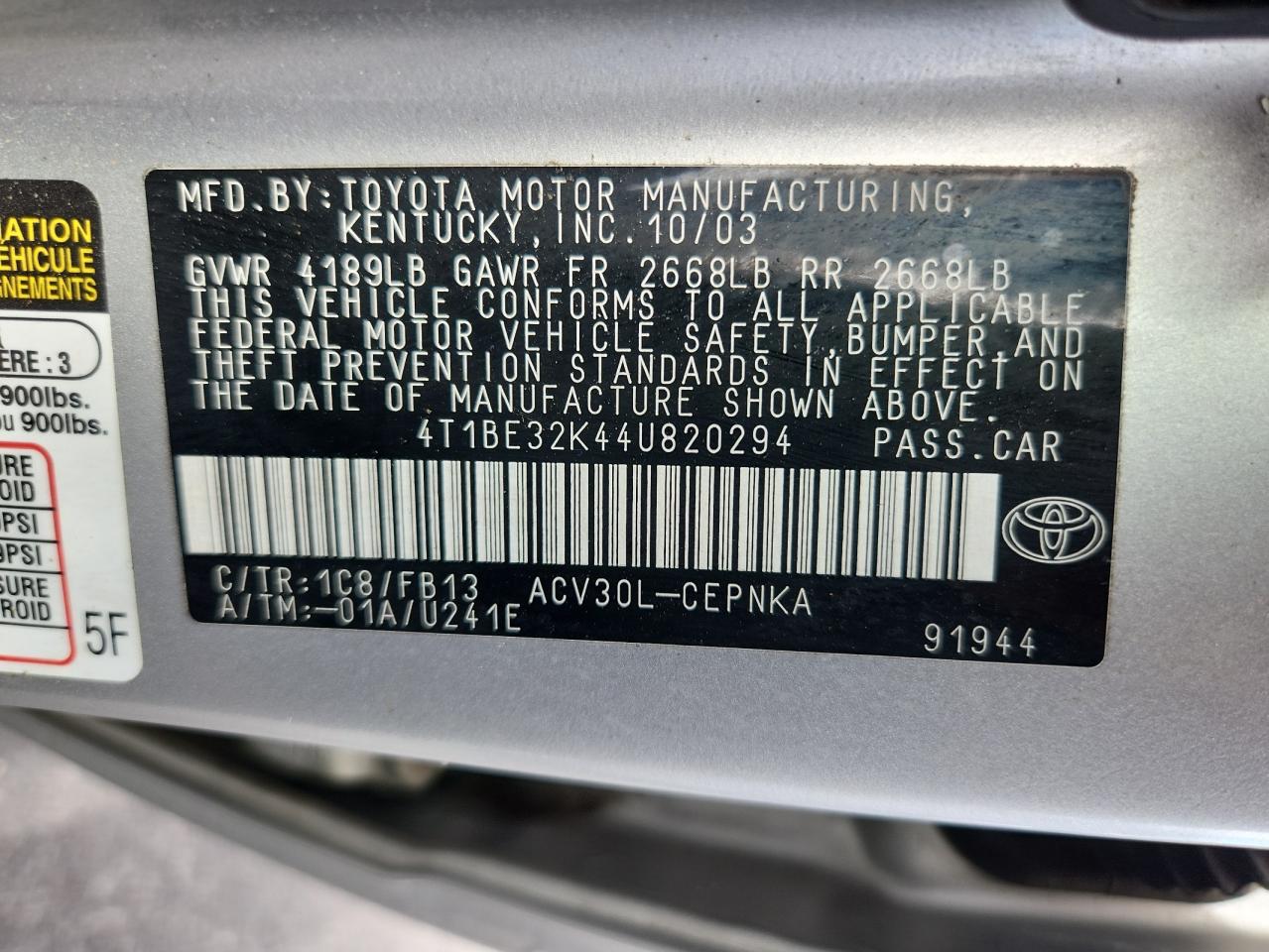 Lot #3282737283 2004 TOYOTA CAMRY LE