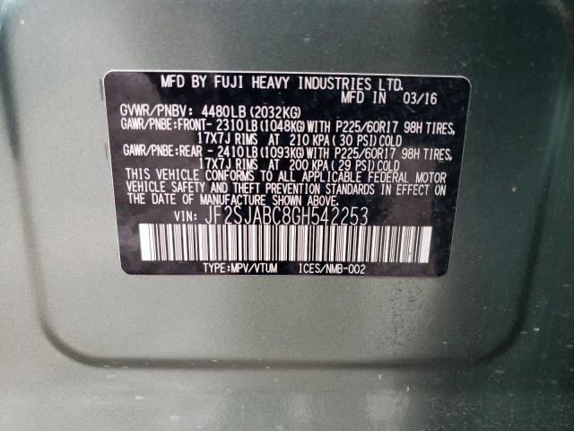 2016 SUBARU FORESTER JF2SJABC8GH542253