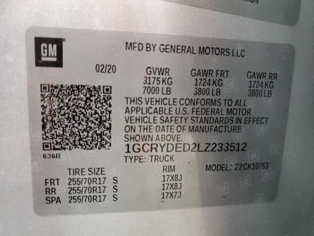 2020 CHEVROLET SILVERADO - 1GCRYDED2LZ233512