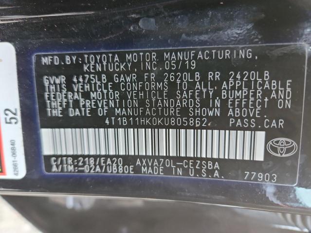 2019 TOYOTA CAMRY L #3311673235
