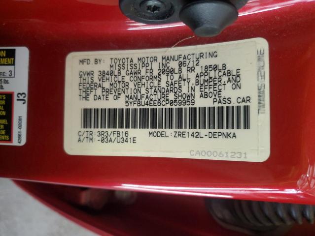 2012 TOYOTA COROLLA BA - 5YFBU4EE6CP059959