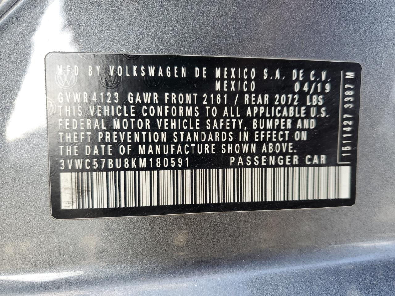 Lot #3309608562 2019 VOLKSWAGEN JETTA S