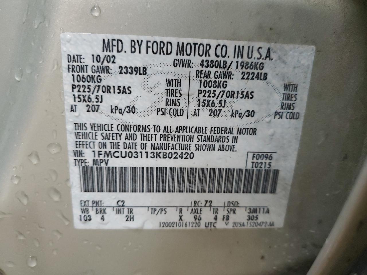 Lot #3287697021 2003 FORD ESCAPE XLT